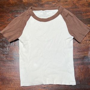 John Galt Brown and Cream Ribbed Baseball Tee Cropped OS